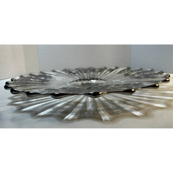 VTG Sterling Silver Overlay Sunburst Round Glass Scalloped Edge 14.5" Platter - Picture 5 of 7